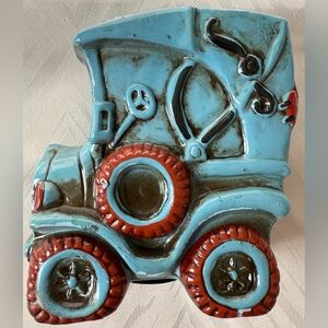Vintage Japan Chalk-ware Blue and Red Ceramic Truck Decor Coin Bank Car
